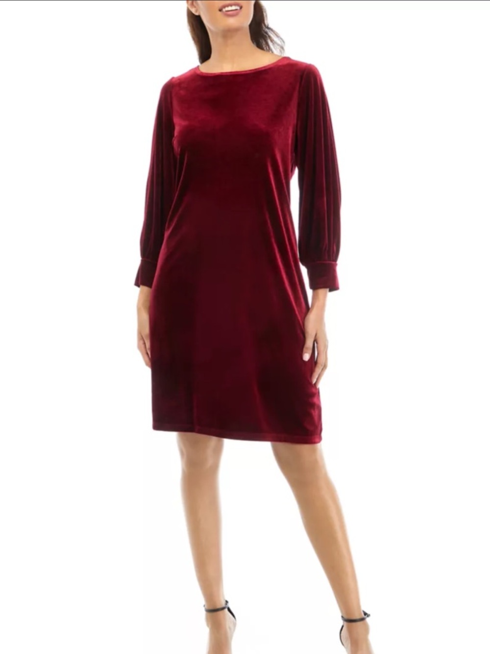 NWT Sandra Darren Wine Velvet Dress with 3/4 Sleeves - Picture 8 of 8
